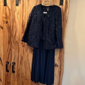 Cachet Elegant Navy Beaded Jacket Dress Set